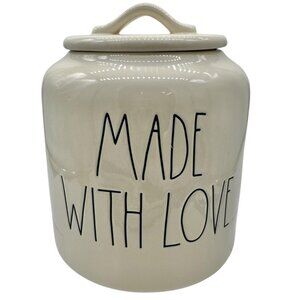 Rae Dunn Artisan Collection MADE WITH LOVE Jar with Lid White Ceramic